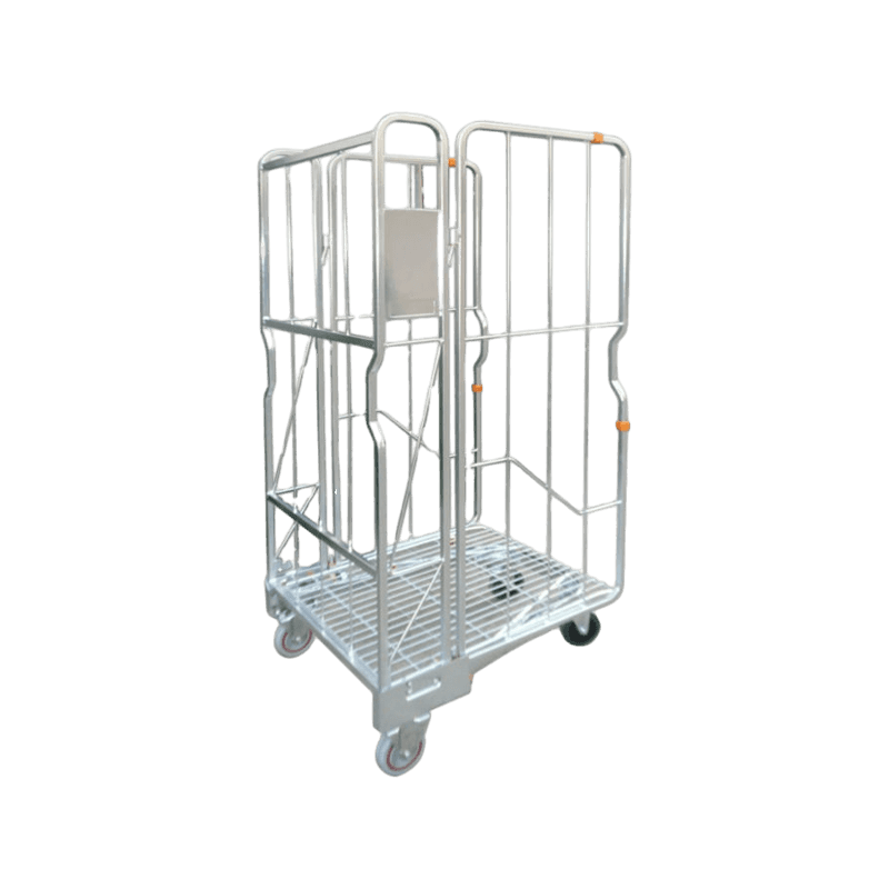 Chariot pliable emboîtable à cage de petit pain de grillage de logistique de 3 côtés