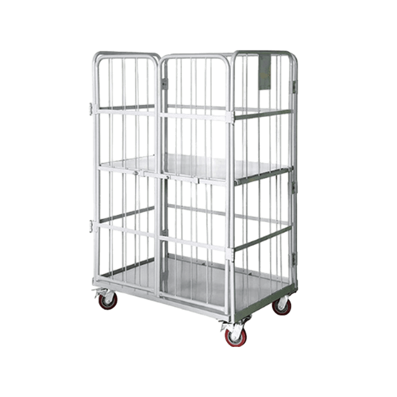 Chariot logistique se pliant de cage de petit pain de grillage enduit de poudre de 4 côtés